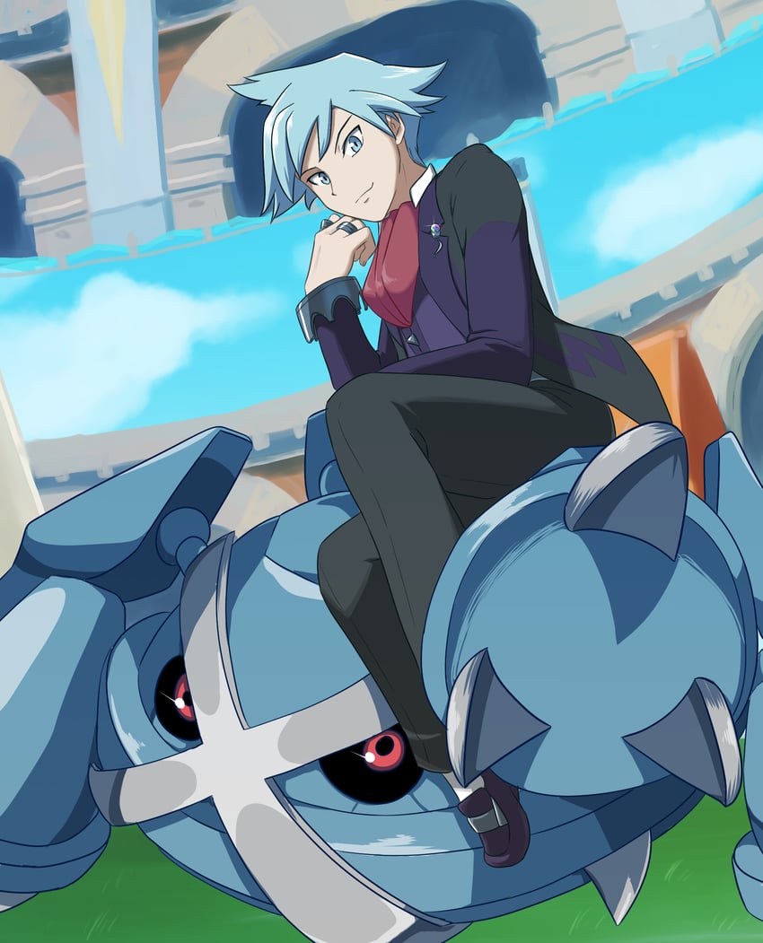 steven stone and metagross (pokemon and 2 more) drawn by enohito