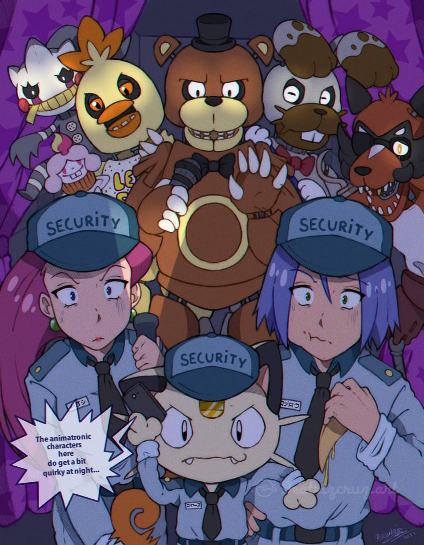 jessie, james, banette, freddy fazbear, ursaring, and 9 more (pokemon and 1 more) drawn by cruz02art