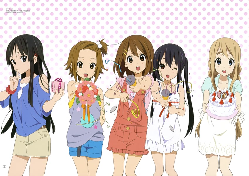 akiyama mio, nakano azusa, hirasawa yui, tainaka ritsu, and kotobuki tsumugi (k-on!) drawn by horiguchi_yukiko