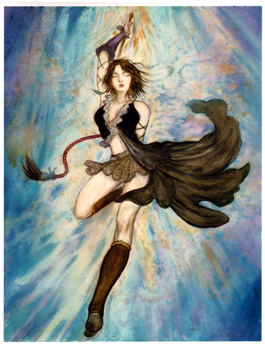 yuna and songstress (final fantasy and 2 more) drawn by amano_yoshitaka