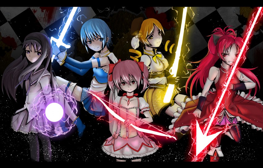 akemi homura, kaname madoka, miki sayaka, sakura kyoko, and tomoe mami (mahou shoujo madoka magica) drawn by krif