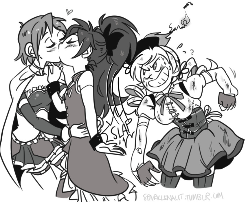 miki sayaka, sakura kyoko, and tomoe mami (mahou shoujo madoka magica) drawn by sparklenaut