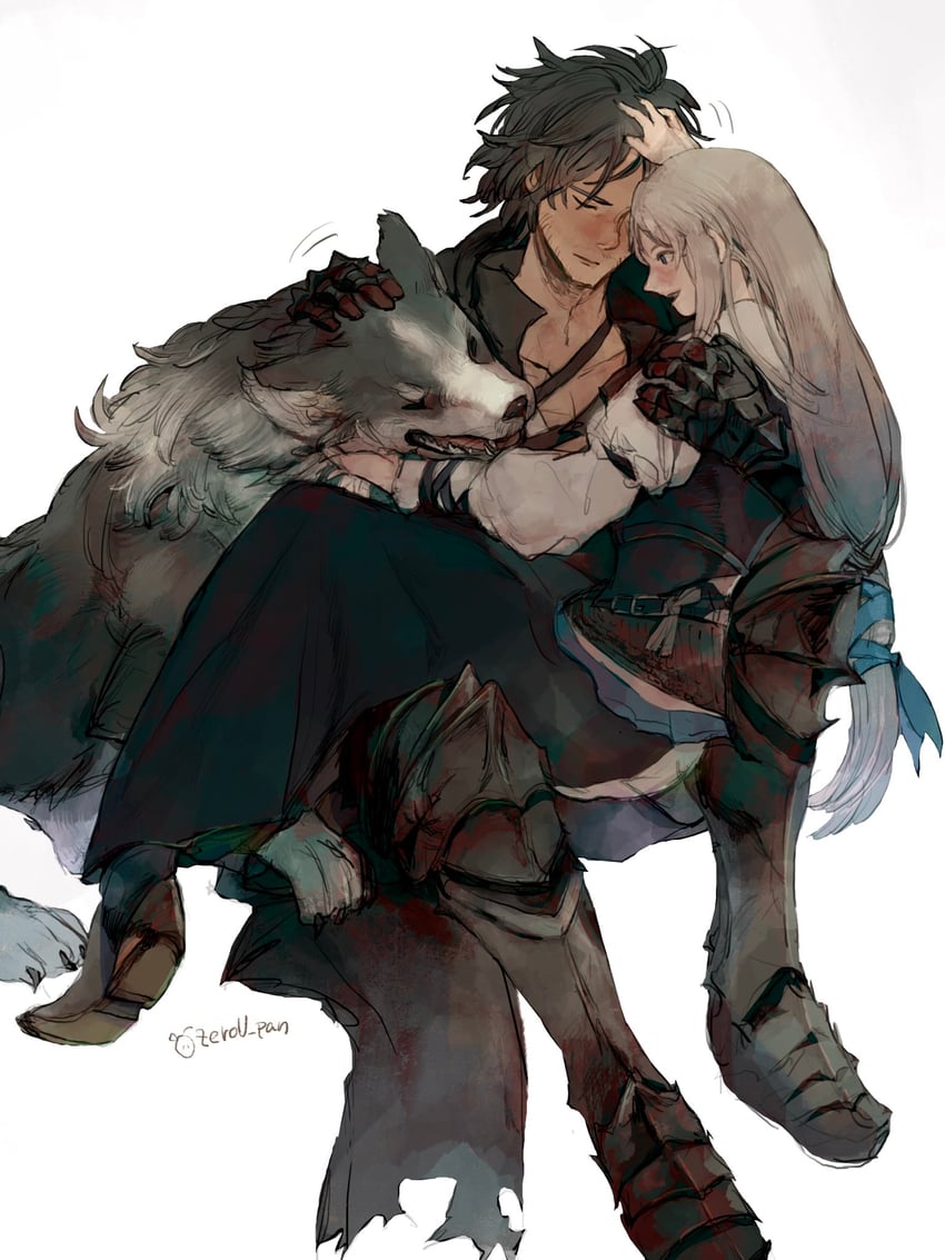 clive rosfield, jill warrick, and torgal (final fantasy and 1 more) drawn by zerou_pan
