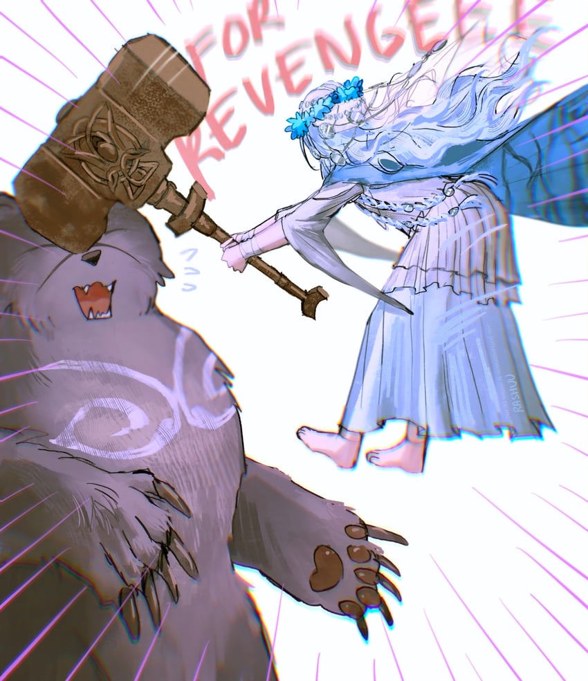 revenant and rune bear (elden ring and 1 more) drawn by rashuu