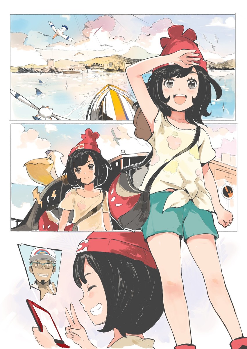selene, wingull, professor kukui, and pelipper (pokemon and 1 more) drawn by alchemaniac