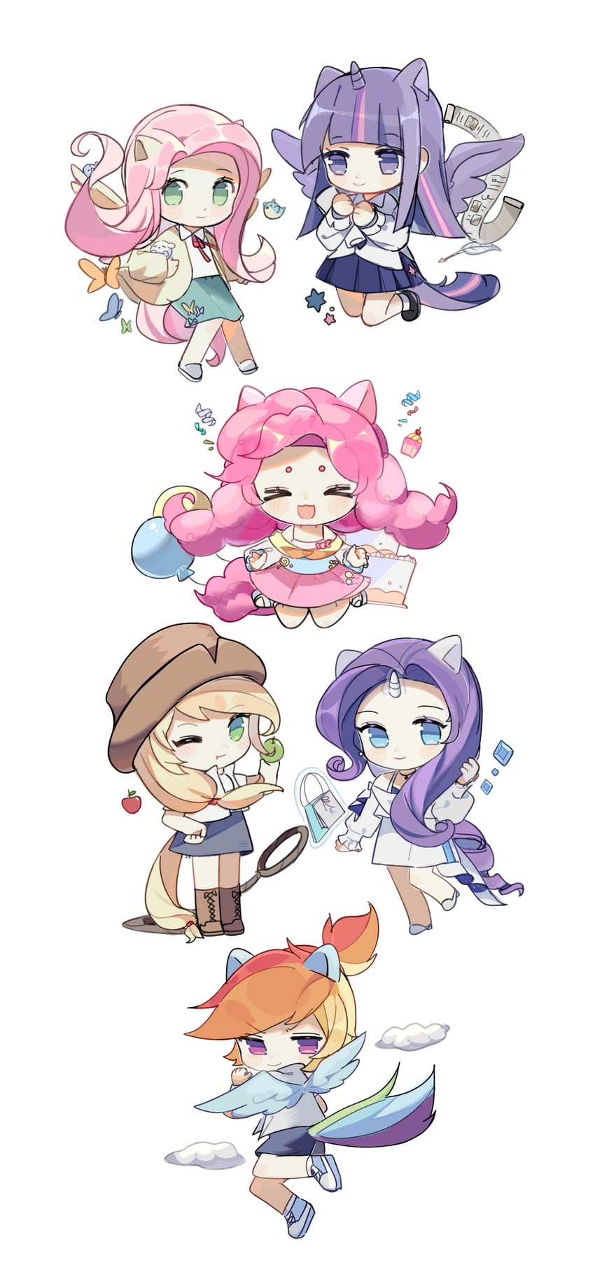 twilight sparkle, fluttershy, rainbow dash, pinkie pie, applejack, and 1 more (my little pony and 2 more) drawn by shiyue98835