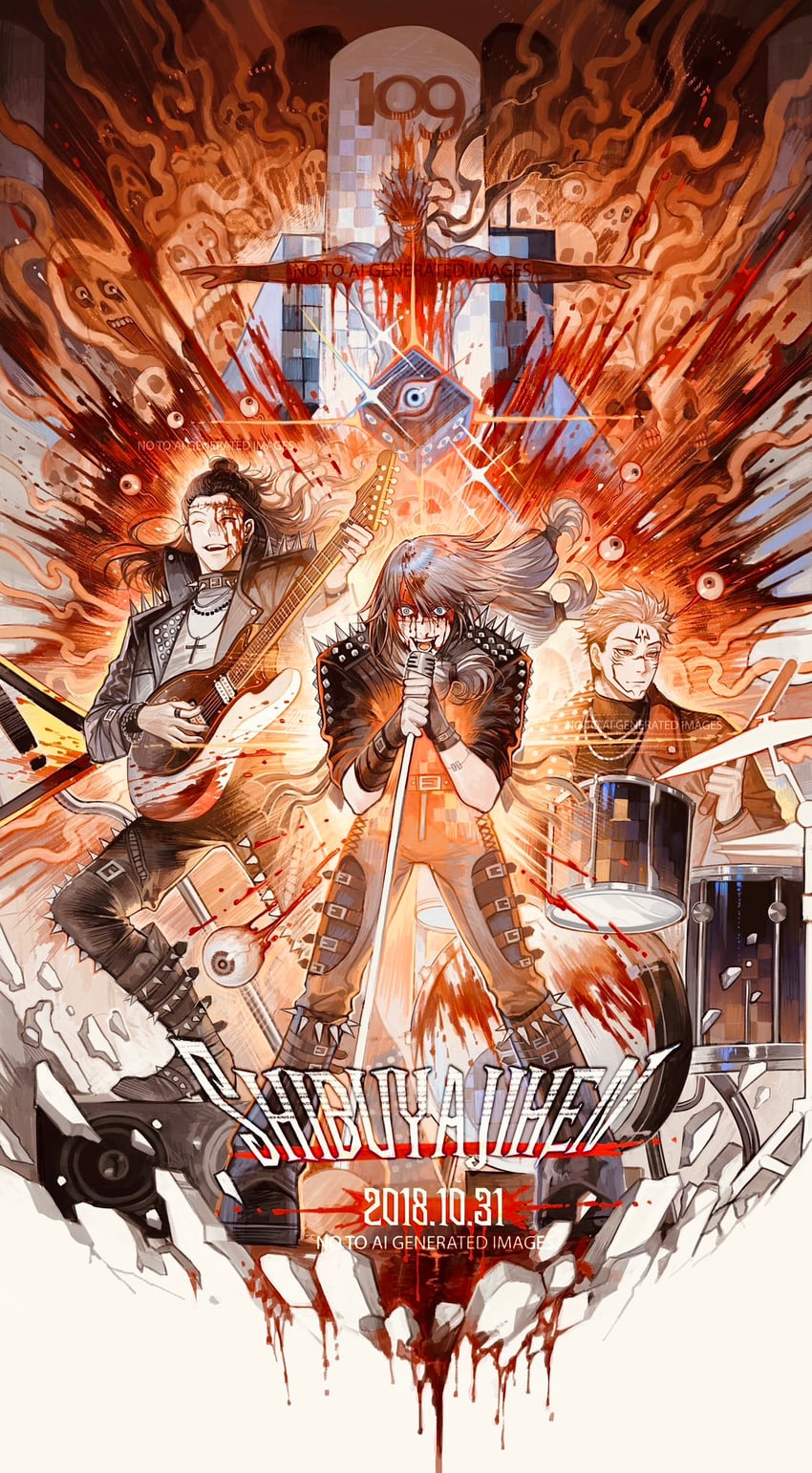 getou suguru, ryoumen sukuna, and mahito (jujutsu kaisen) drawn by huli_xiaobai