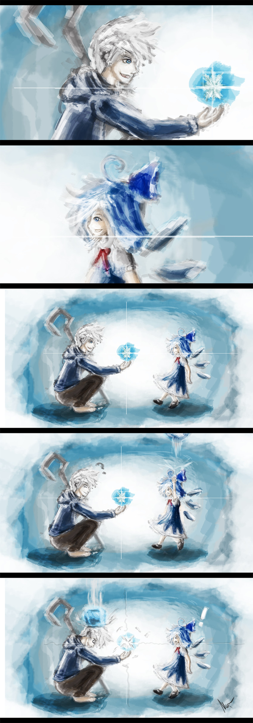 cirno and jack frost (touhou and 1 more) drawn by nearesven