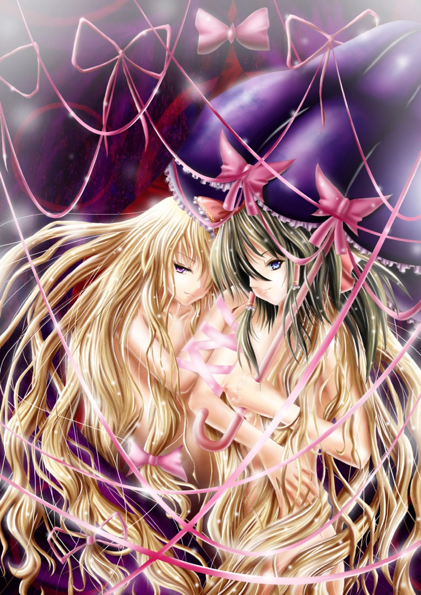 hakurei reimu and yakumo yukari (touhou) drawn by saber_01