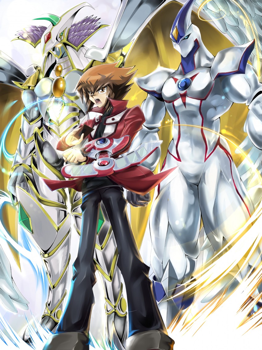 yuki judai, elemental hero neos, and rainbow neos (yu-gi-oh! and 1 more) drawn by ari_(amway)