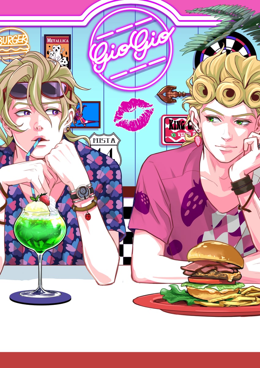 giorno giovanna, pannacotta fugo, aerosmith, and metallica (jojo no kimyou na bouken and 1 more) drawn by hitsuji_merry