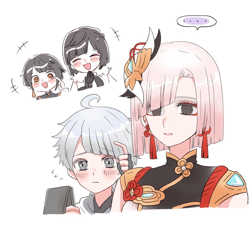 shenhe, yelan, xingqiu, and chongyun (genshin impact) drawn by cocotsuko1204