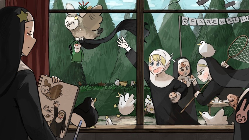 clumsy nun, froggy nun, spicy nun, star nun, and bunny nun (little nuns) drawn by diva_(hyxpk)