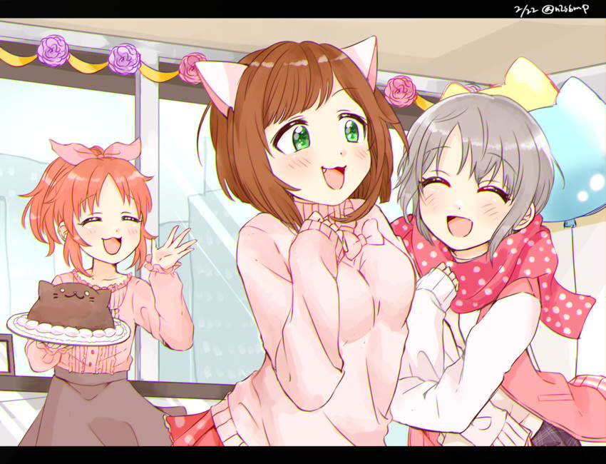 maekawa miku, abe nana, and otokura yuuki (idolmaster and 2 more) drawn by choko_omochi