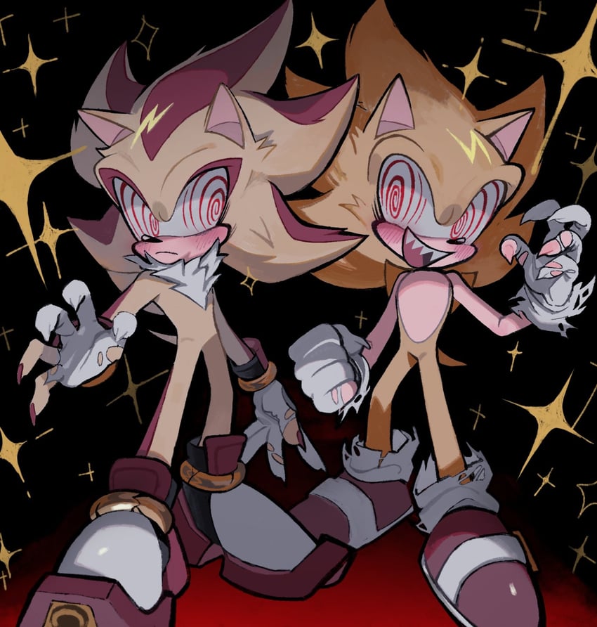 sonic the hedgehog, shadow the hedgehog, super sonic, super shadow, and fleetway super sonic (sonic and 1 more) drawn by xxxxx0099e