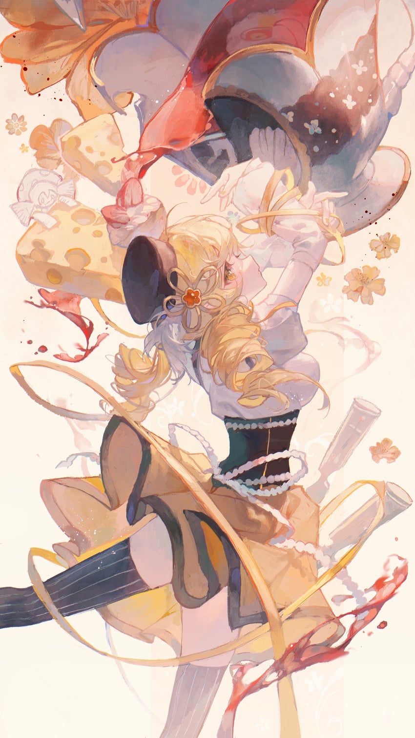 tomoe mami and charlotte (mahou shoujo madoka magica) drawn by maccha_(mochancc)
