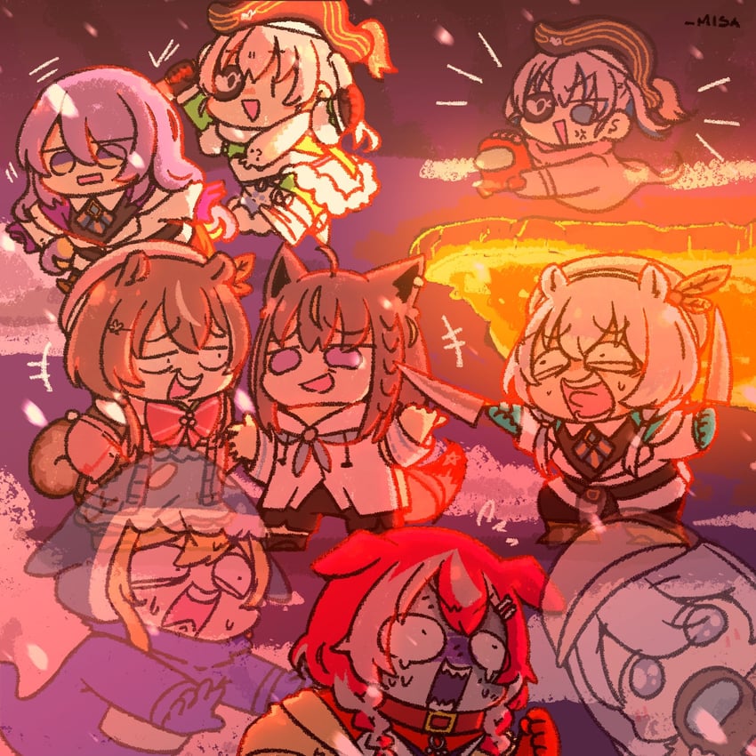 gawr gura, houshou marine, shirakami fubuki, usada pekora, watson amelia, and 14 more (hololive and 3 more) drawn by wakatsuki_misato