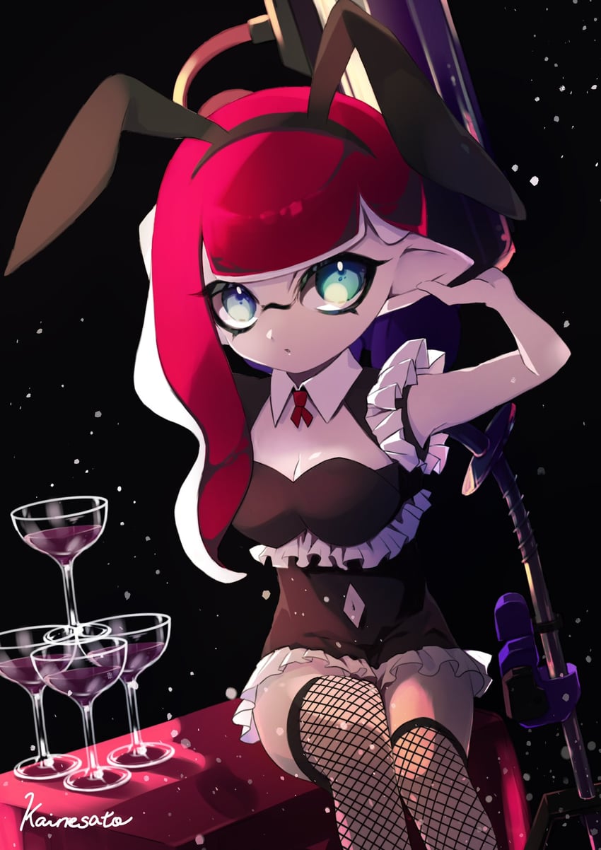 inkling player character and inkling girl (splatoon and 1 more) drawn by kainesato