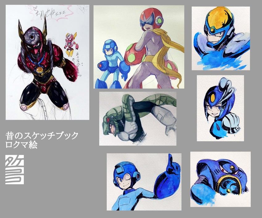 mega man, proto man, splash woman, metal man, air man, and 2 more (mega man and 4 more) drawn by takenokonoko