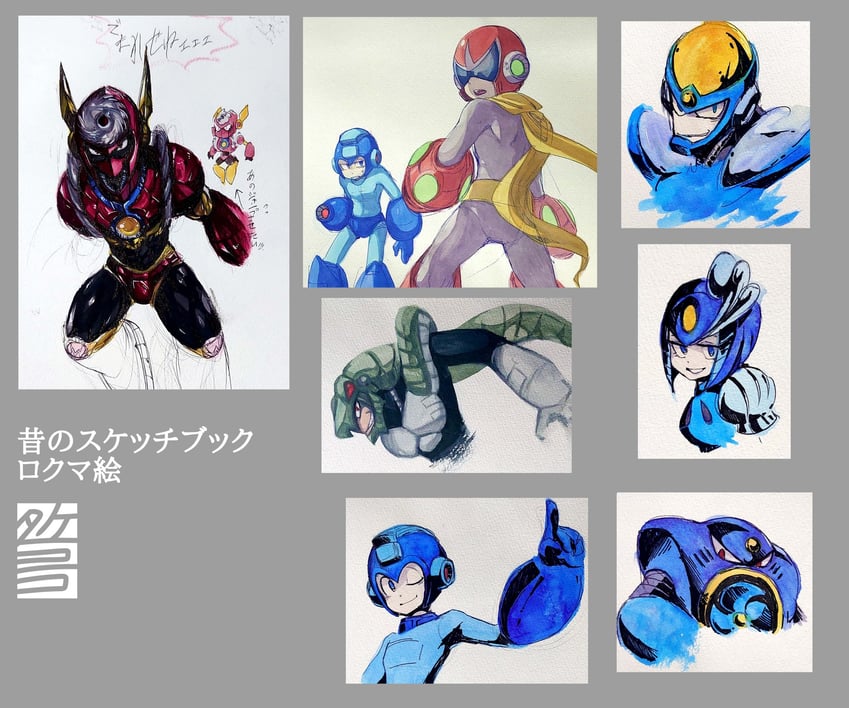 mega man, proto man, splash woman, metal man, air man, and 2 more (mega man and 5 more) drawn by takenokonoko