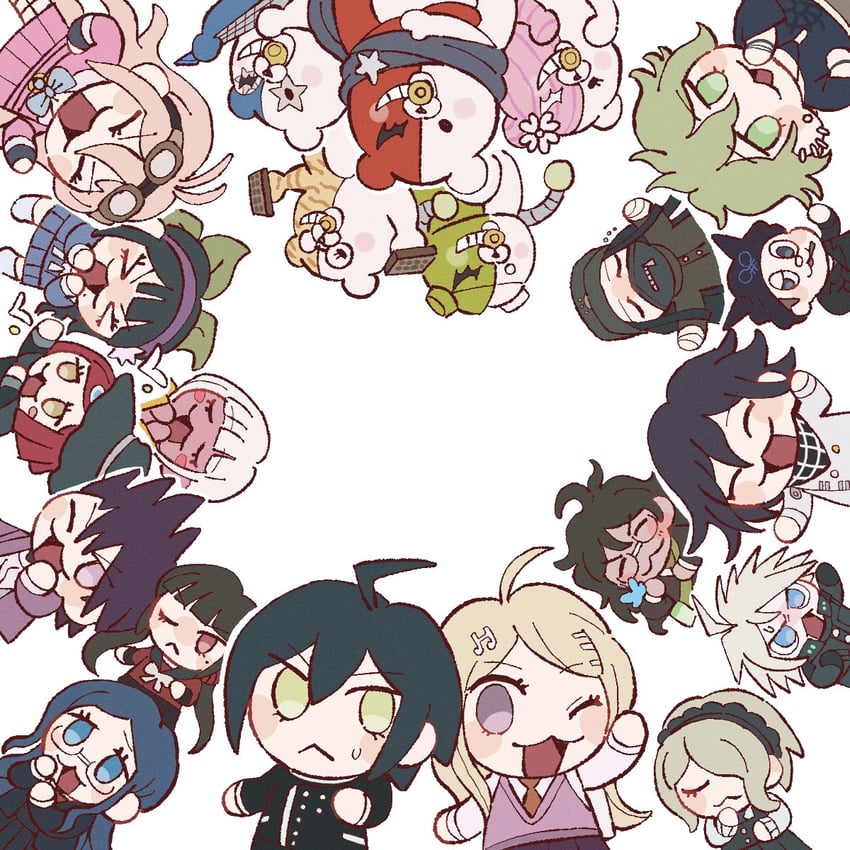 oma kokichi, saihara shuichi, akamatsu kaede, harukawa maki, momota kaito, and 16 more (danganronpa and 1 more) drawn by 30en_(esx5g)