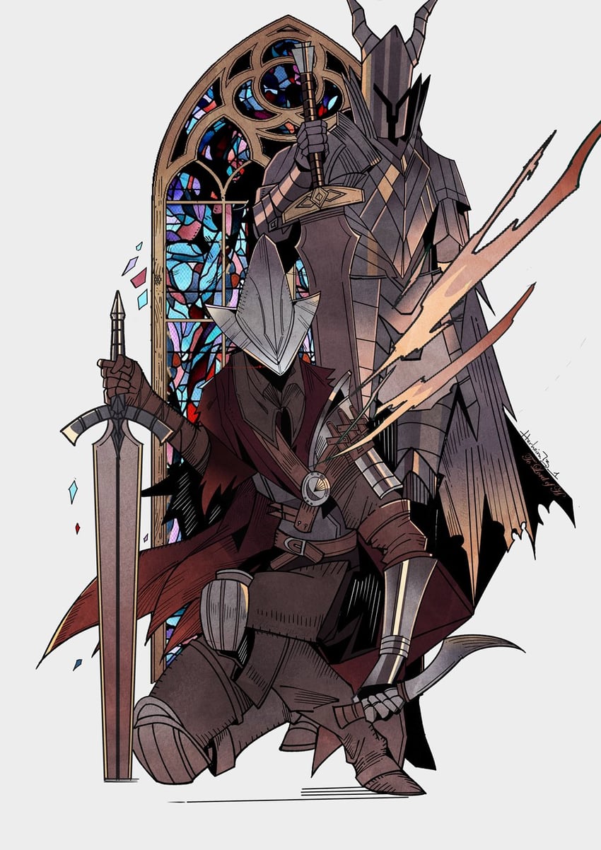 abyss watcher and black knight (dark souls and 1 more) drawn by herheim