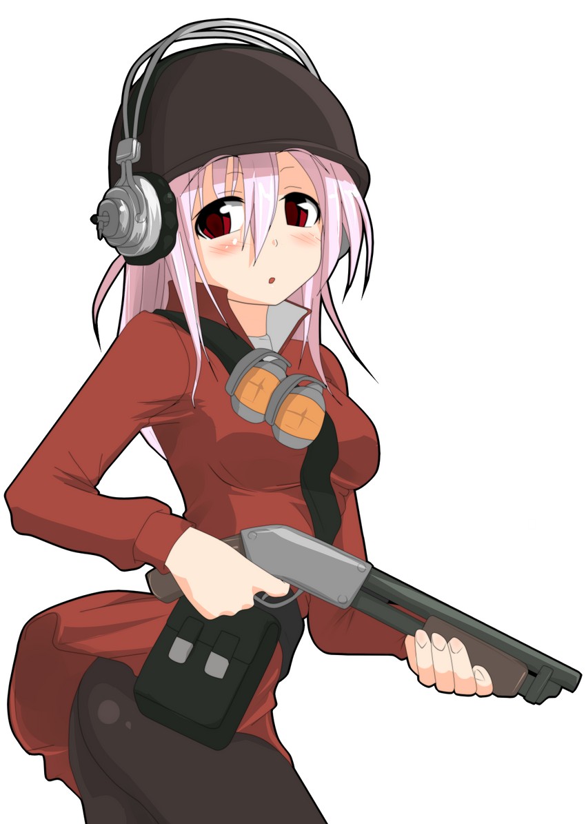 super sonico, soldier, and red soldier (nitroplus and 1 more) drawn by hangaku