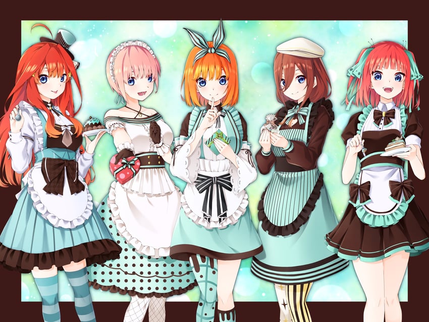 nakano nino, nakano miku, nakano yotsuba, nakano ichika, and nakano itsuki (go-toubun no hanayome) drawn by wai_(y48754085)