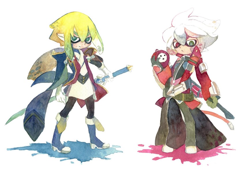 ragna the bloodedge, jin kisaragi, and arakune (splatoon and 2 more) drawn by umao_hikei