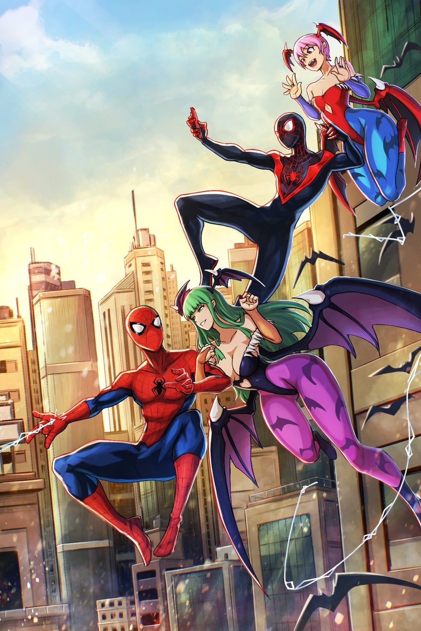 morrigan aensland, lilith, and spider-man (marvel and 5 more) drawn by alex_dos_diaz