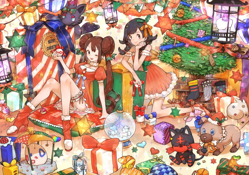 pikachu, rosa, selene, litwick, alolan vulpix, and 6 more (pokemon and 2 more) drawn by yellowking_hiro