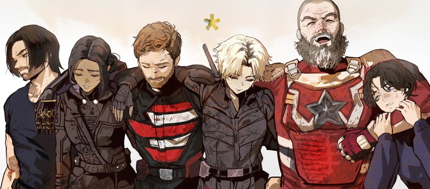 bucky barnes, sentry, yelena belova, john walker, ghost, and 1 more (marvel and 2 more) drawn by park_ongjol