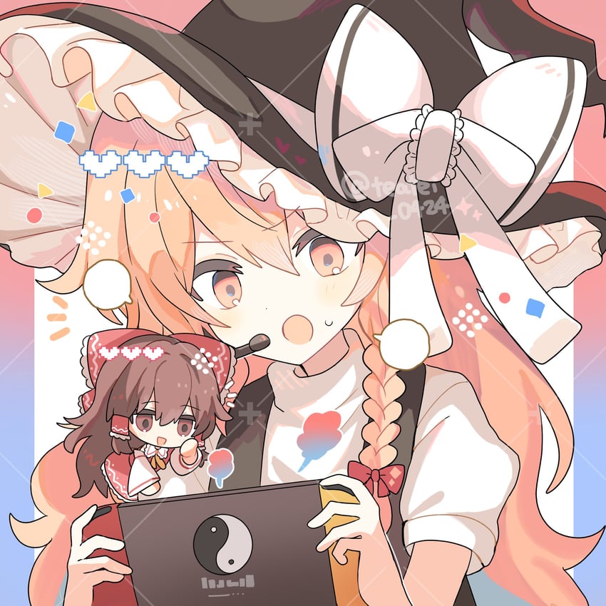 hakurei reimu and kirisame marisa (touhou) drawn by shirocha_tei