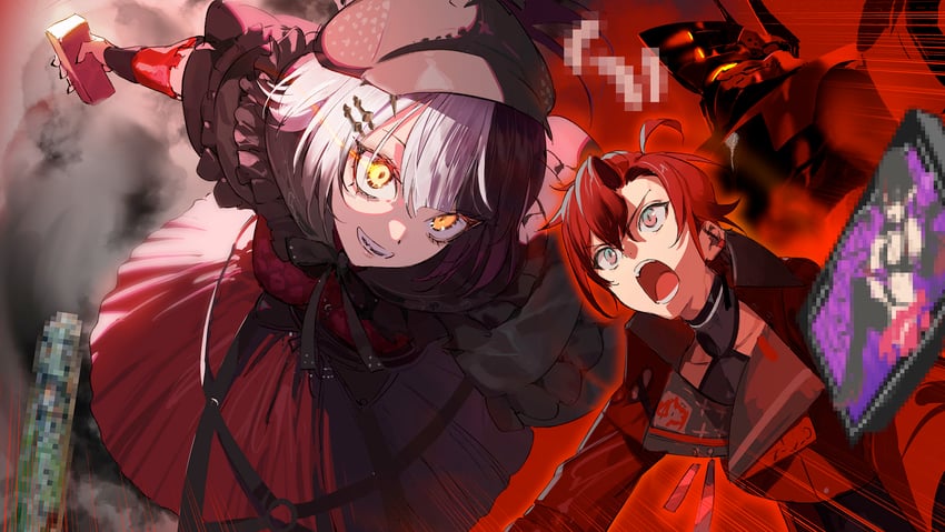 shiori novella and machina x flayon (hololive and 3 more) drawn by pako_(pakosun)