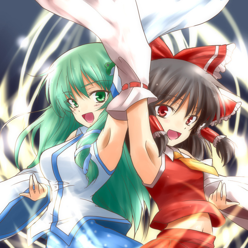 hakurei reimu and kochiya sanae (touhou and 2 more) drawn by urutsu_sahari