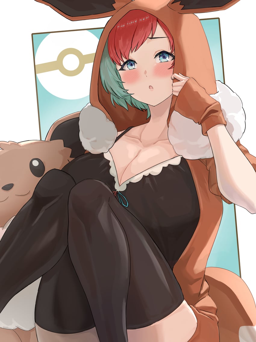 eevee and penny (pokemon and 1 more) drawn by hizakake