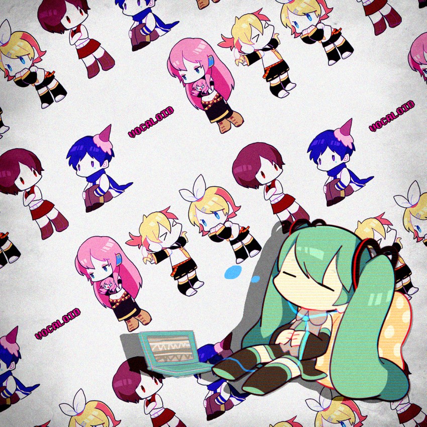 hatsune miku, kagamine rin, kagamine len, megurine luka, kaito, and 2 more (vocaloid) drawn by n_yokichi