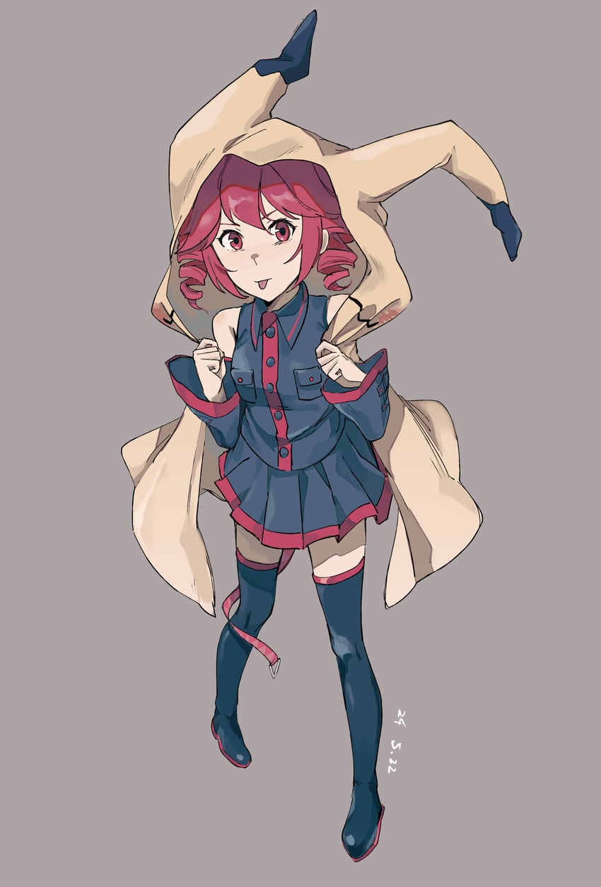 kasane teto and mimikyu (pokemon and 1 more) drawn by ririansaguru