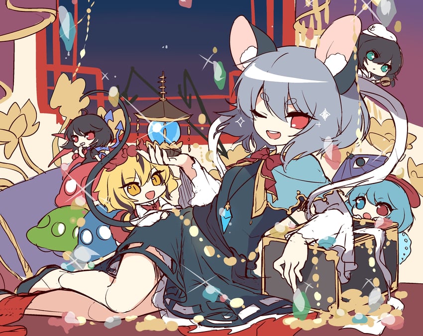 tatara kogasa, nazrin, houjuu nue, toramaru shou, and murasa minamitsu (touhou and 1 more) drawn by kozakura_(dictionary)