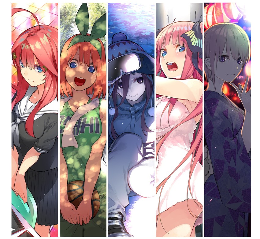 nakano nino, nakano miku, nakano yotsuba, nakano itsuki, and nakano ichika (go-toubun no hanayome) drawn by haruba_negi