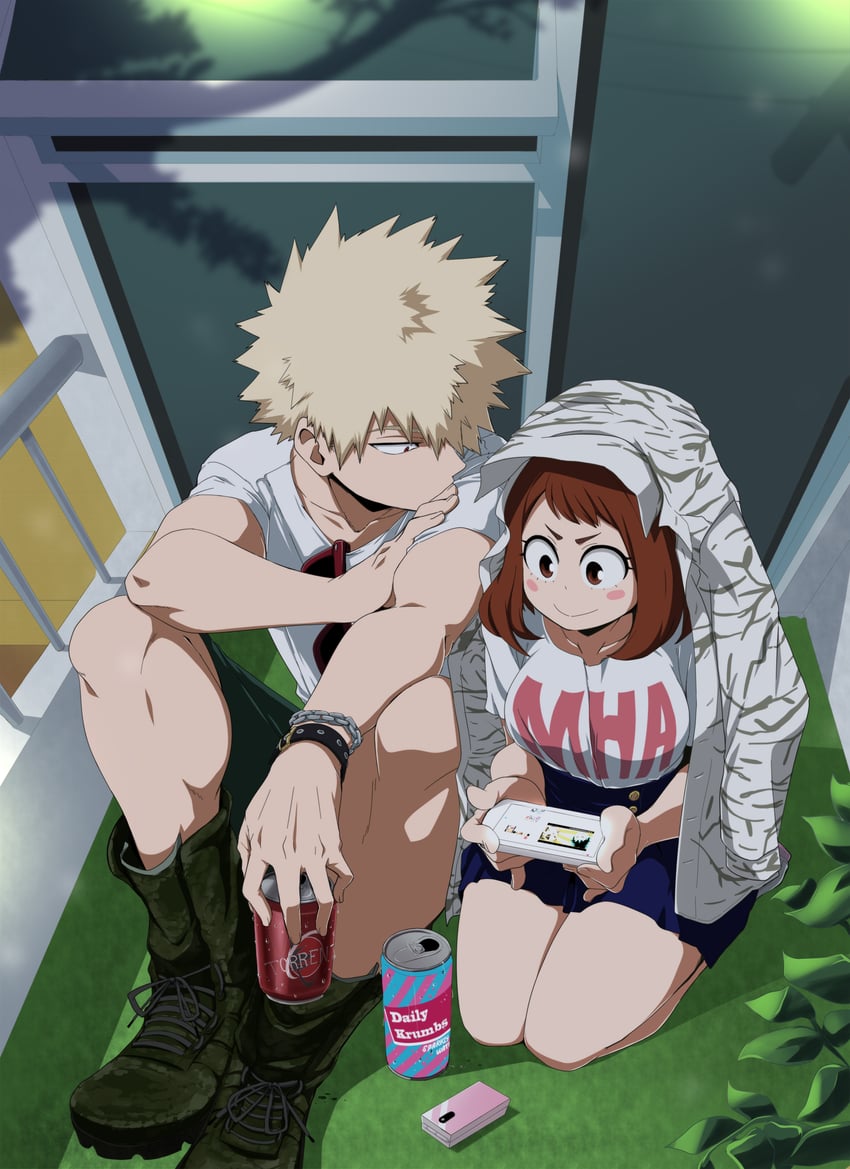 midoriya izuku, bakugou katsuki, uraraka ochaco, and all might (boku no hero academia) drawn by krumbs_(dailykrumbs)