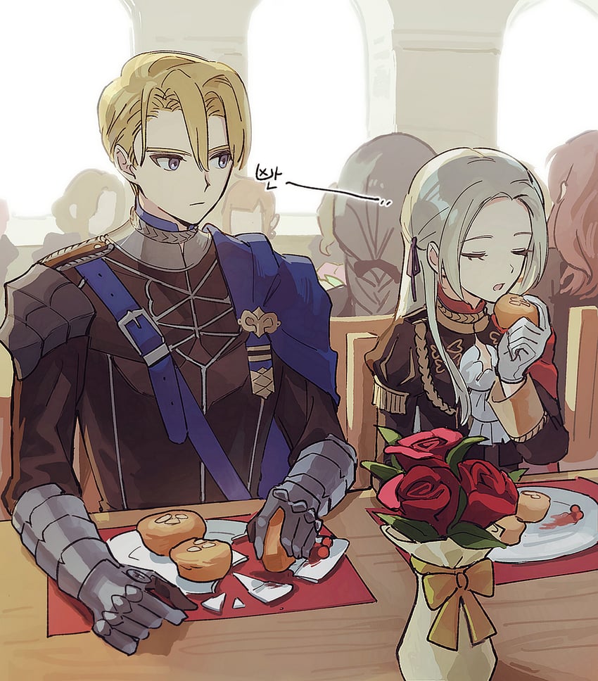 edelgard von hresvelg and dimitri alexandre blaiddyd (fire emblem and 1 more) drawn by ikaikakka