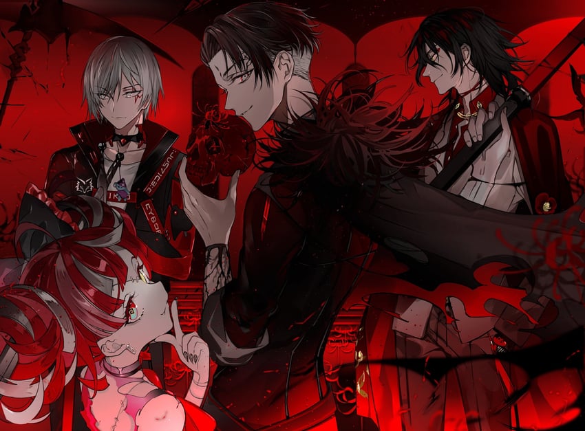 kureiji ollie, vox akuma, udin, fulgur ovid, rpr, and 1 more (hololive and 4 more) drawn by suou_(sdurorhr)