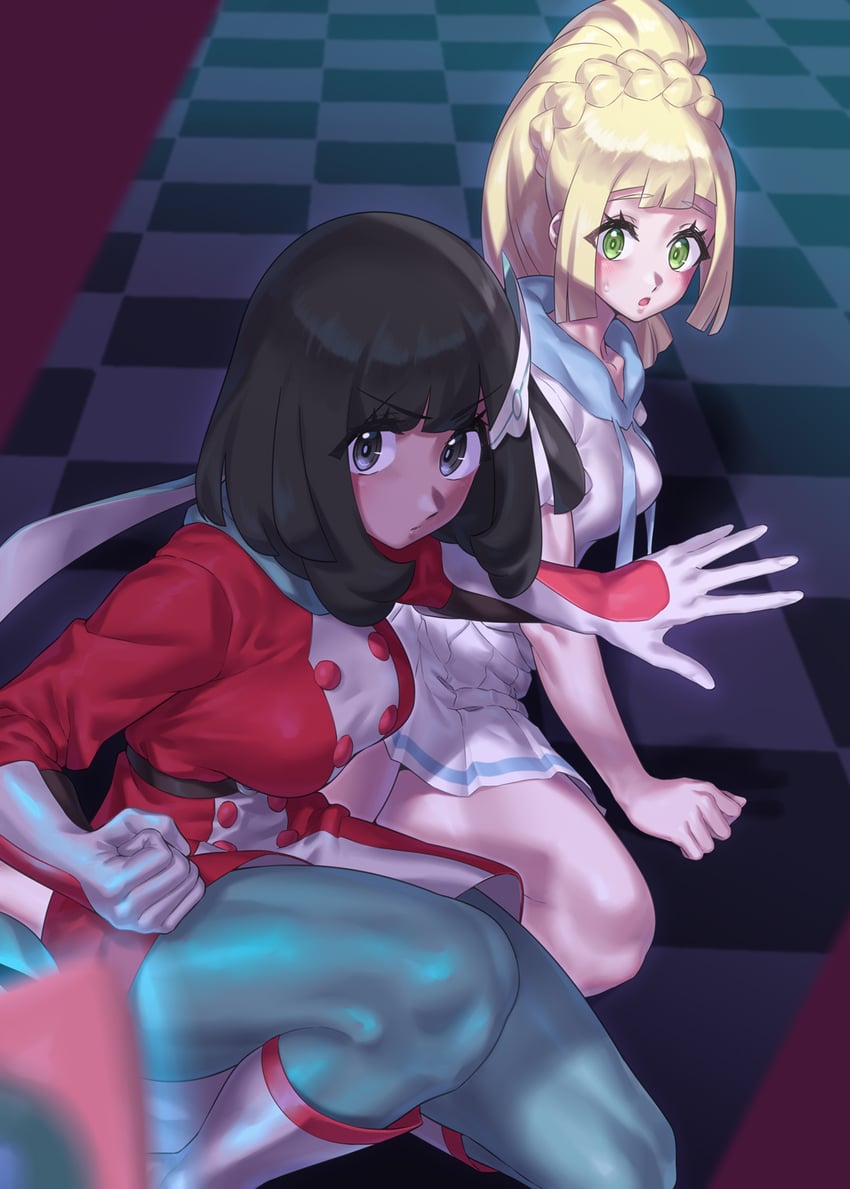 lillie and selene (pokemon and 2 more) drawn by mizuumi_(bb)