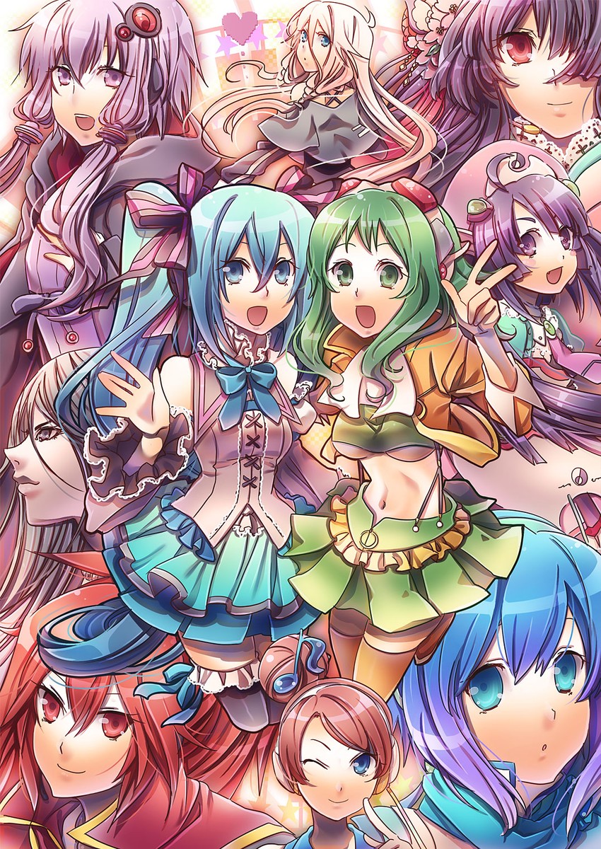 hatsune miku, yuzuki yukari, gumi, ia, aoki lapis, and 5 more (vocaloid and 1 more) drawn by suou_sakura