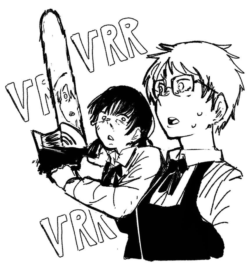 denji, mitaka asa, and yuko (chainsaw man) drawn by blupixl