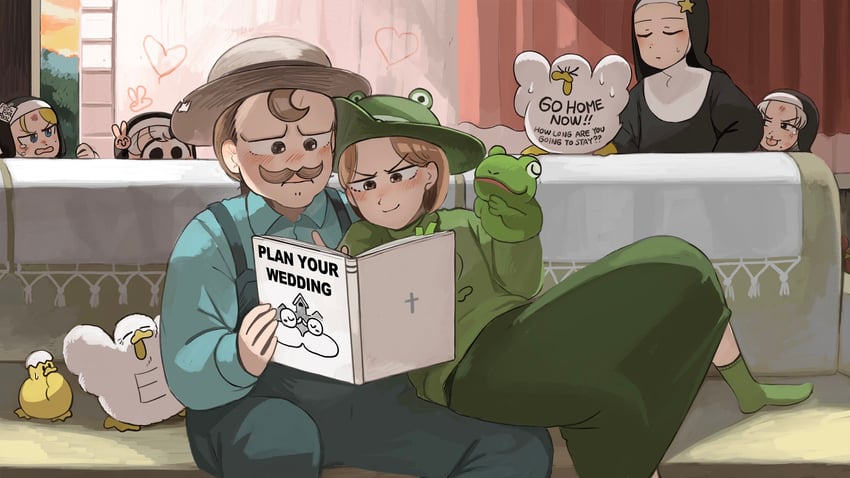 strict nun, star nun, smug nun, bunny nun, froggy nun's father, and 1 more (little nuns) drawn by diva_(hyxpk)