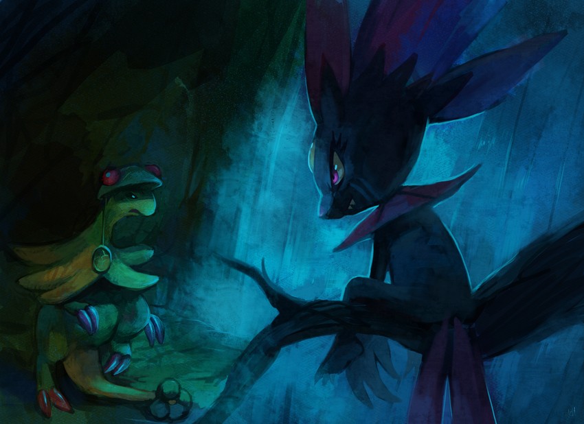 weavile, breloom, and shroomsworth (pokemon and 1 more) drawn by glitchedpuppet