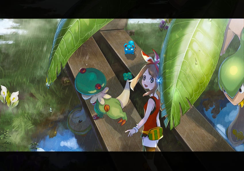 may, azurill, breloom, and tropius (pokemon and 1 more) drawn by hitsuji_kusa