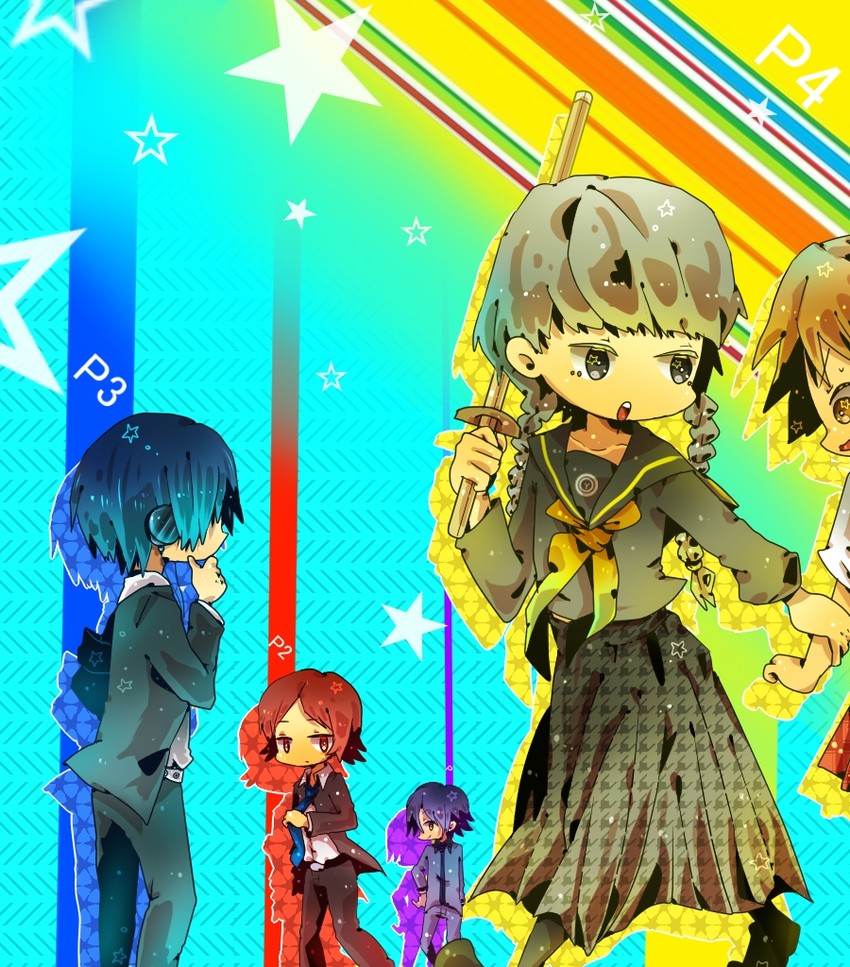 narukami yu, yuuki makoto, hanamura yousuke, suou tatsuya, and toudou naoya (persona and 5 more) drawn by potete